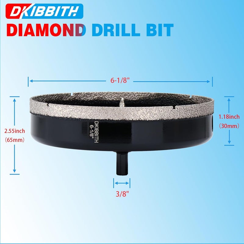 DKIBBITH 6-1/8" Diamond Hole-Saw Bits with Pilot Drill Bit - 6-1/8" Diamond Tipped Tile Hole Saws with Guiding Bit for Porcelain Tile Ceramic Pottery Granite Stone Glass Bottles 156mm. - Image 2